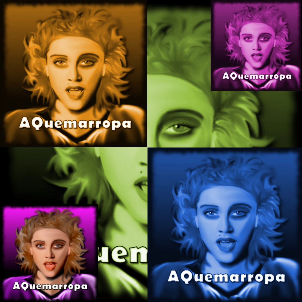 Cinco dibujos de Madonna en diferentes colores que representan la psicodelia de la época