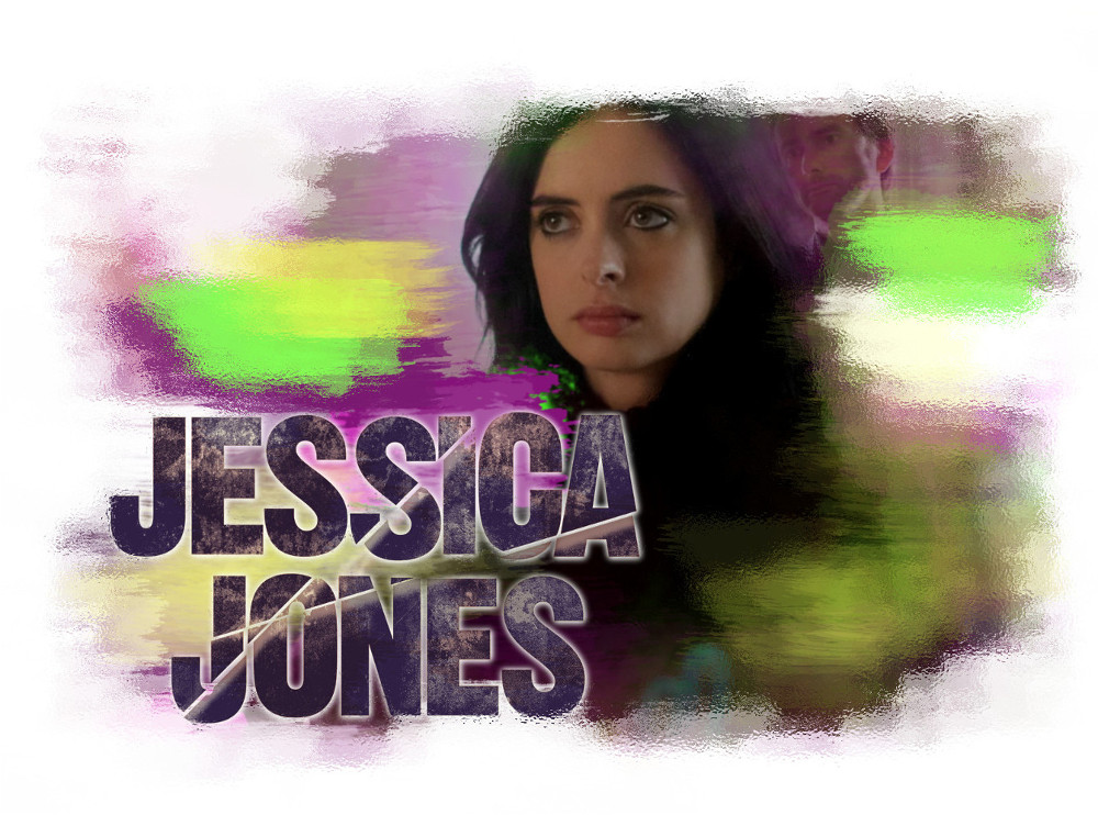 Cartel de Jessica Jones con Killgrave de fondo