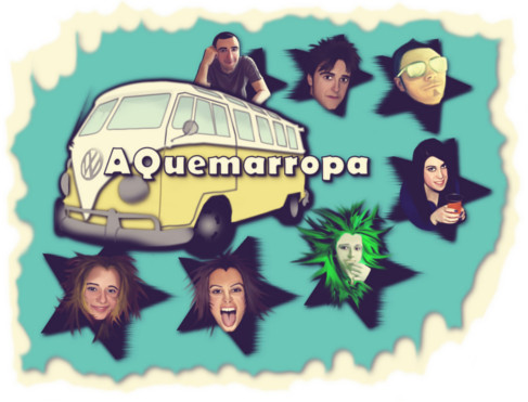 Dibujo de una furgoneta Samba Bus y las caras de los reporteros de AQuemarropa