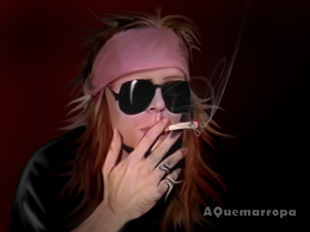 Ilustración del cantante de los Guns N' Roses con su look habitual en los años '90