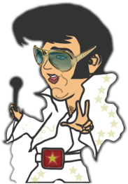 Dibujos de Elvis con sus famosas gafas y el traje blanco