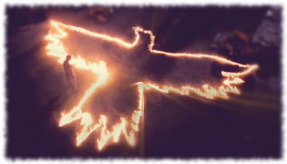 Un cuervo dibujado con llamas